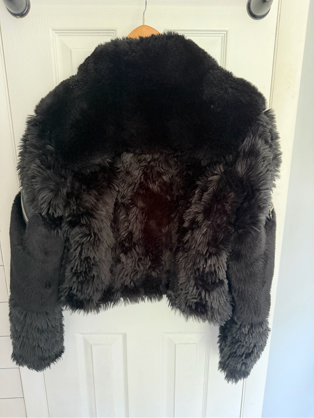 THE KOOPLES Black Faux Fur Zipper Jacket, Size Small, MOTO, LUXURY - Picture 3 of 7